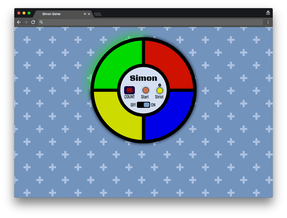 A Simon game with four coloured quadrants and a step counter in the centre