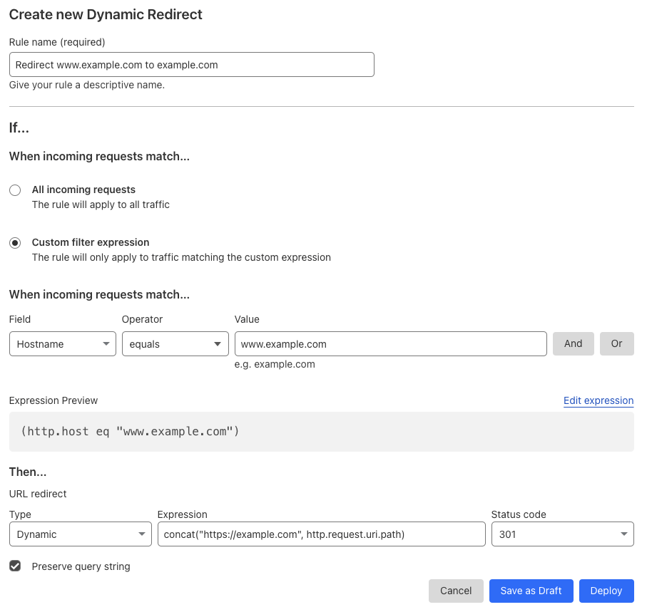 Setting up redirect